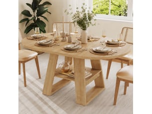 Table à manger extensible 110150x110 cm, 4 à 6 personnes, avec rangement et plateau, mdf, couleur chêne, table ronde