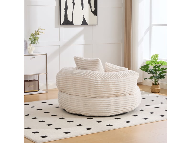  Fauteuil inclinable - à dossier haut - avec 3 coussins - résistant et confortable - velours côtelé - beige  - Conforama D