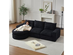 Canapé d'angle gauche fixe <strong></strong> <strong></strong> 3 places Tissu noir