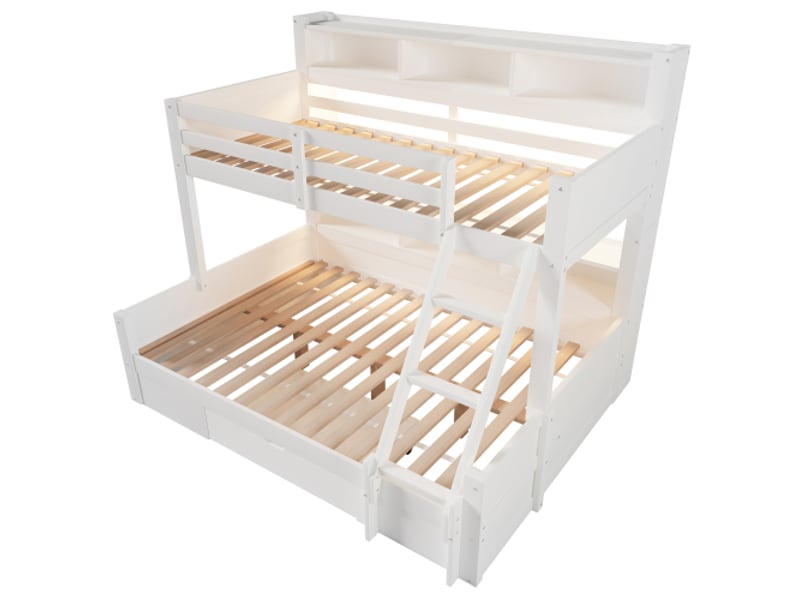  Lit superposé avec rangement 90x200 &amp; 140x200 | échelle, barrière, casiers ouverts et tiroir,blanc  - Conforama A