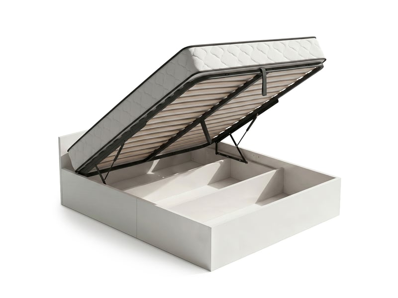  Lit coffre 160x200 cm sommier relevable en métal et matelas à ressorts blanc  - Conforama A