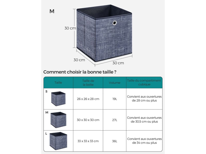  Lot de 6 boîtes de rangement pliables 30 x 30 x 30 cm pour jouets vêtements style moderne en tissu non-tissé bleu brumeux 12_0010524  - Conforama B