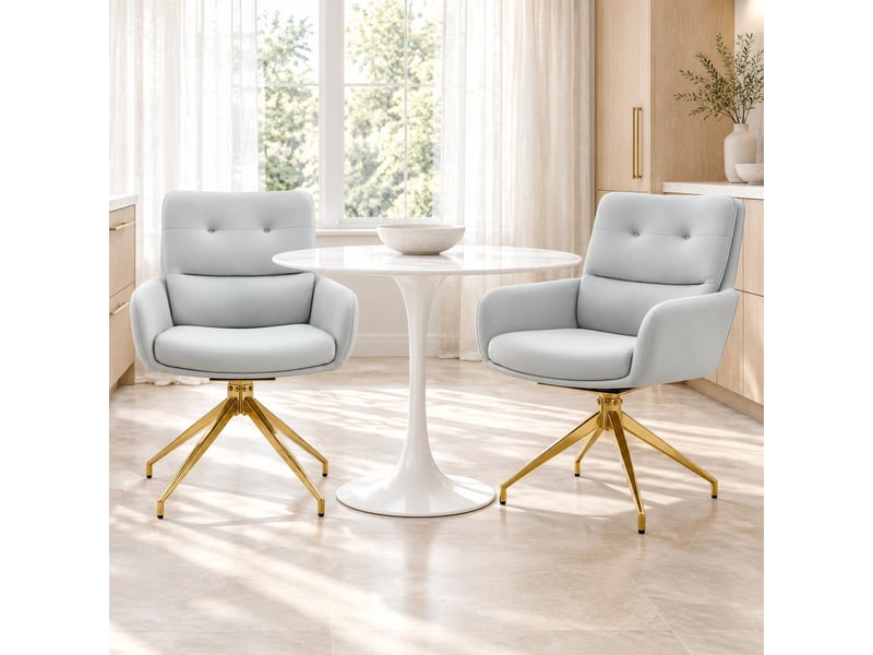 Lot de 2 chaises de salle à manger pivotantes 360° - dossier capitonné, pu et métal doré - gris clair - Conforama B