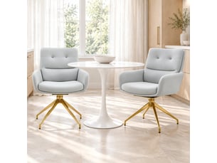 Lot de 2 chaises de salle à manger pivotantes 360° - dossier capitonné, pu et métal doré - gris clair