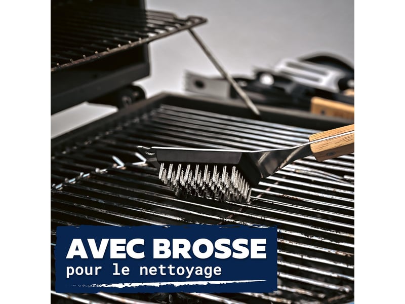  Ensemble d'ustensiles de barbecue essentiels en acier inox et bois – lot de 4 pièces  - Conforama D
