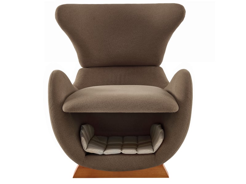  Fauteuil lounge 66x55x76 cm, style requin-baleine, niche intégrée, ergonomique, en bois et tissu anti-rayures, marron  - Conforama A