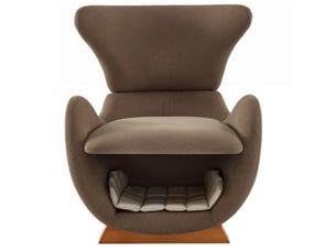 Fauteuil lounge 66x55x76 cm, style requin-baleine, niche intégrée, ergonomique, en bois et tissu anti-rayures, marron
