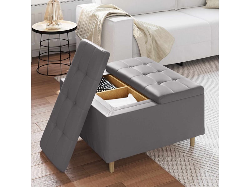  Ottoman, repose pied salon avec rangement gris 80x80x45 cm simili cuir  - Conforama D