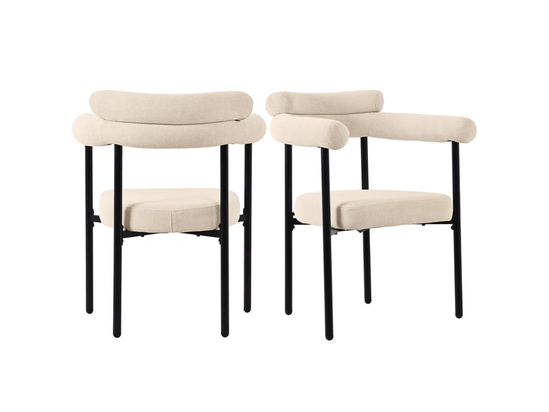  Lot de 2 chaises modernes 70x62x85 cm, assise circulaire, pour salles à manger, salons et bureaux, tissu poilu, beige  - Conforama A