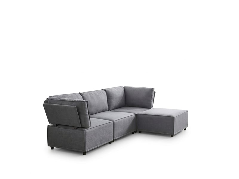 Canapé modulable gris clair 4 places - convertible en lit - tissu lin respirant - design minimaliste - Conforama A