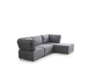 Canapé modulable gris clair 4 places - convertible en lit - tissu lin respirant - design minimaliste