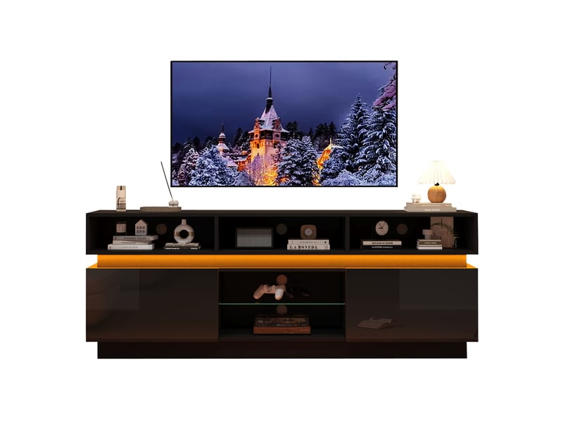  Meuble tv tcqpz 160 x 35 x 60 cm led mdf noir pour tv jusqu’à 60 pouces  - Conforama A