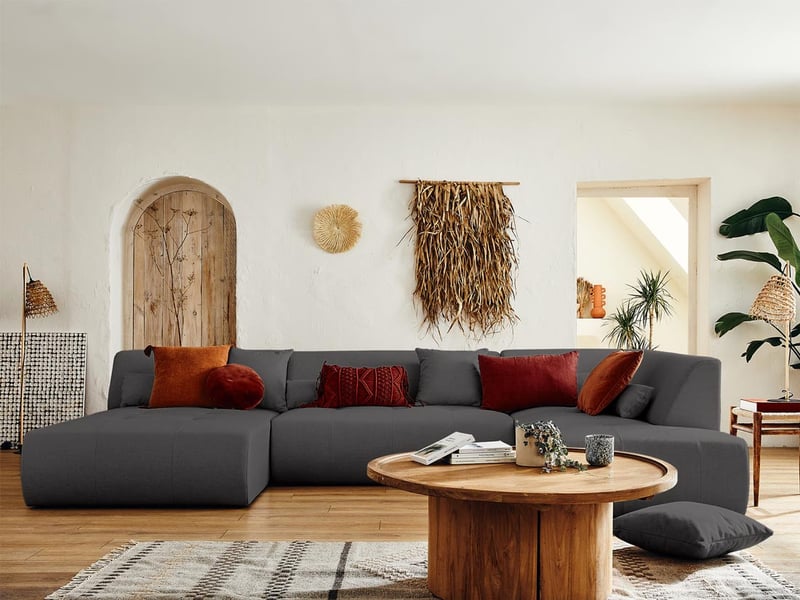 Onyx - canapé modulable panoramique d'angle droit 7 places - en tissu - lisa design - gris foncé ONYX - Conforama D