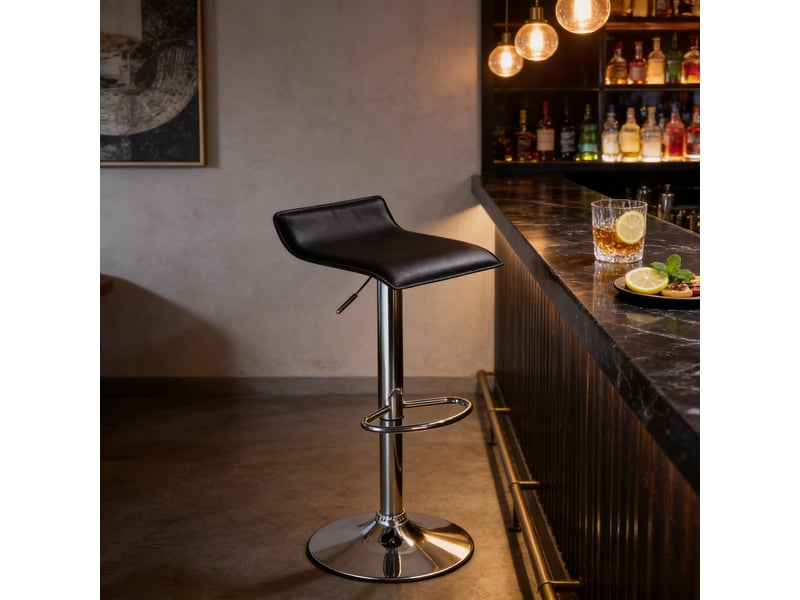  Tabouret de bar pivotant réglable en hauteur avec assise ergonomique et base protégée en similicuir noir  - Conforama E