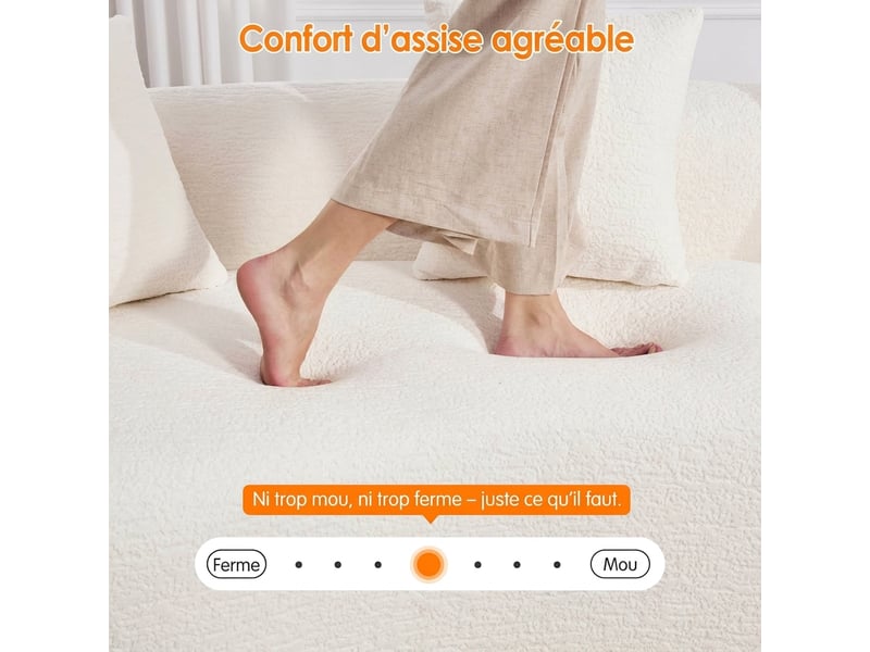  Canapé modulable incurvé 4 places tissu chenille - design moderne blanc gris  - Conforama E