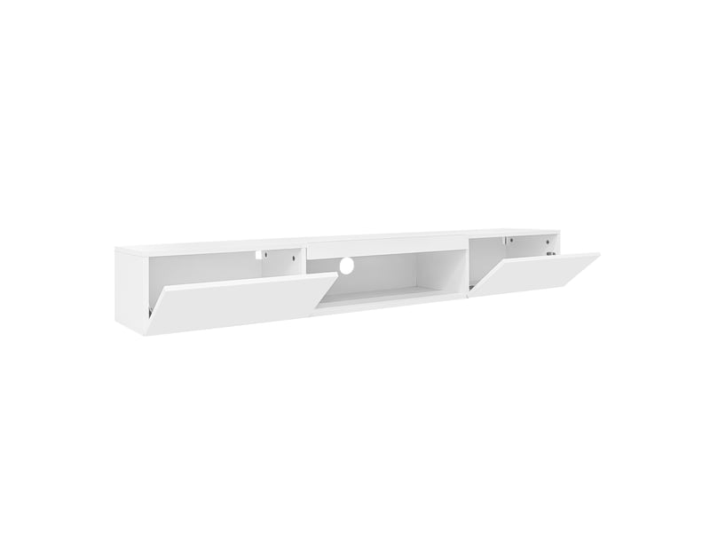Meuble tv mural blanc brillant, éclairage led bluetooth, meuble tv suspendu pour téléviseur jusqu'à 70 pouces, 160 x 31 x 22 cm - Conforama A