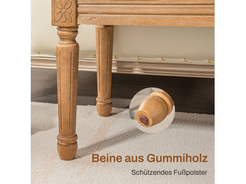 Banquette rembourrée 120 x 41 x 48 cm – blanc crème – style français et pieds en bois  - Conforama E