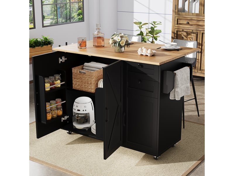  Buffet moderne avec espace de rangement et chariot porte-snack, noir  - Conforama B