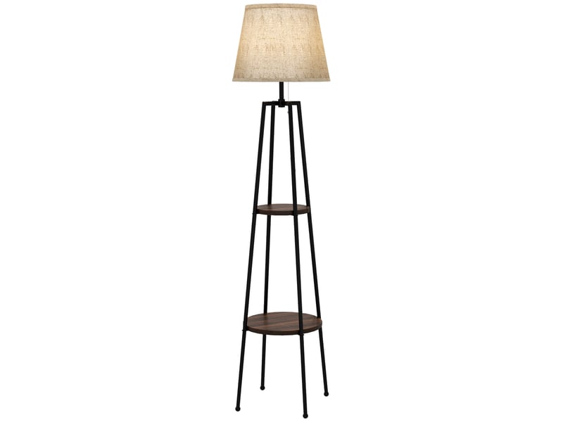  Lampadaire à deux niveaux en métal et mdf avec abat-jour en tissu, ø42 x 166 cm, noir et marron  - Conforama A
