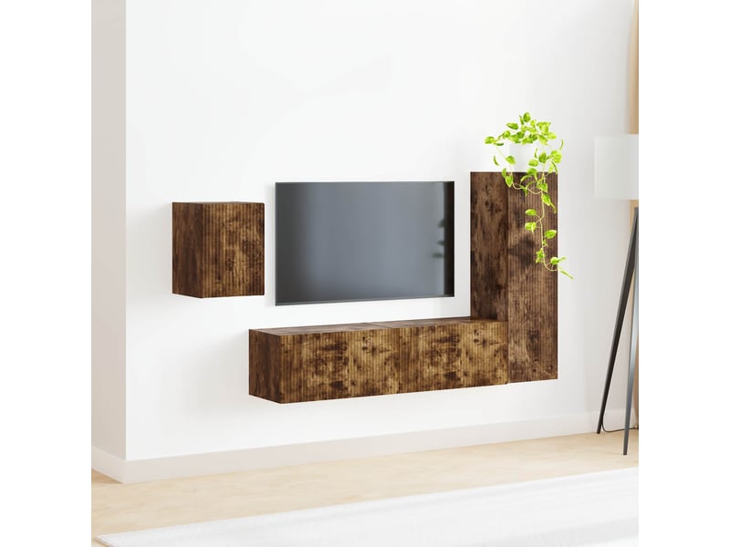  Ensemble meuble tv - banc tv - meuble de rangement 4 pcs chêne fumé bois d'ingénierie  - Conforama D