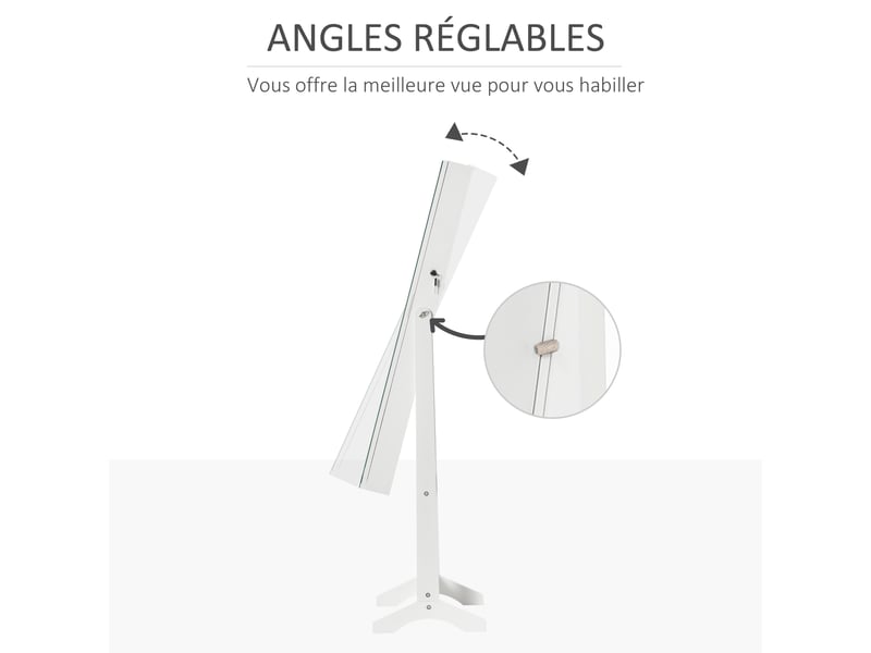  Armoire à bijoux led avec miroir sur pied range bijoux avec éclairage à tactile écran blanc  - Conforama A
