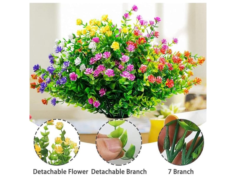  12 bouquets fleurs artificielles exterieur, fleurs exterieur verdure, plantes en plastique uv résistant, paquets fleurs artificielles extérieur pour décoration de la maison  - Conforama D