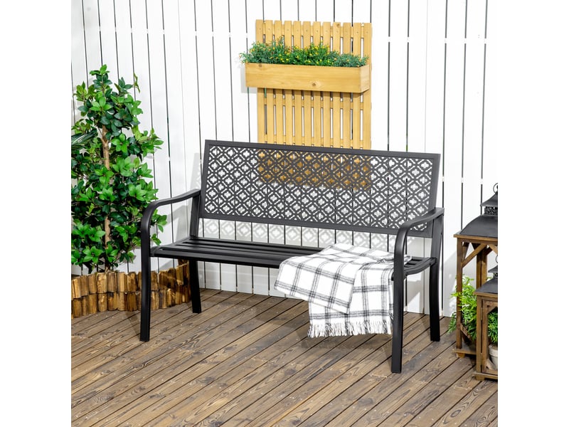 Banc de jardin banc extérieur jardin en acier avec dossier à motif floral pour 2 personnes 127 x 63 x 83 cm noir - Conforama C