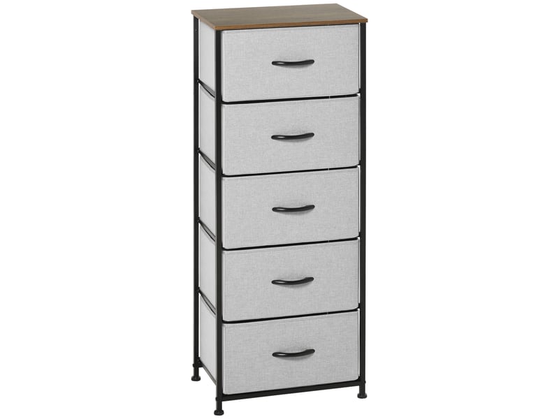  Commode 5 tiroirs meuble de rangement tiroir en tissu pliant - structure acier noir - 45 x 30 x 116 cm gris  - Conforama B