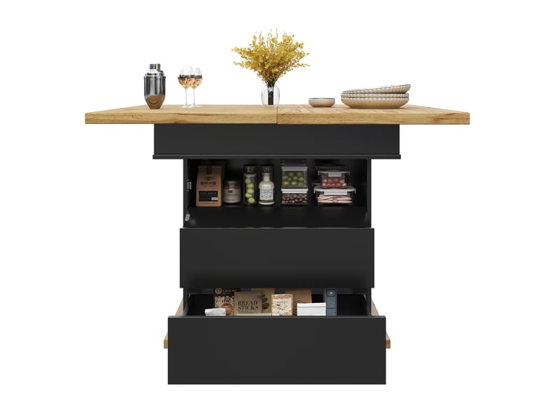 Table à manger extensible, 110x80x75 cm, repas, salle à manger, design moderne, pratique, mdf, coloris noir et naturel - Conforama A