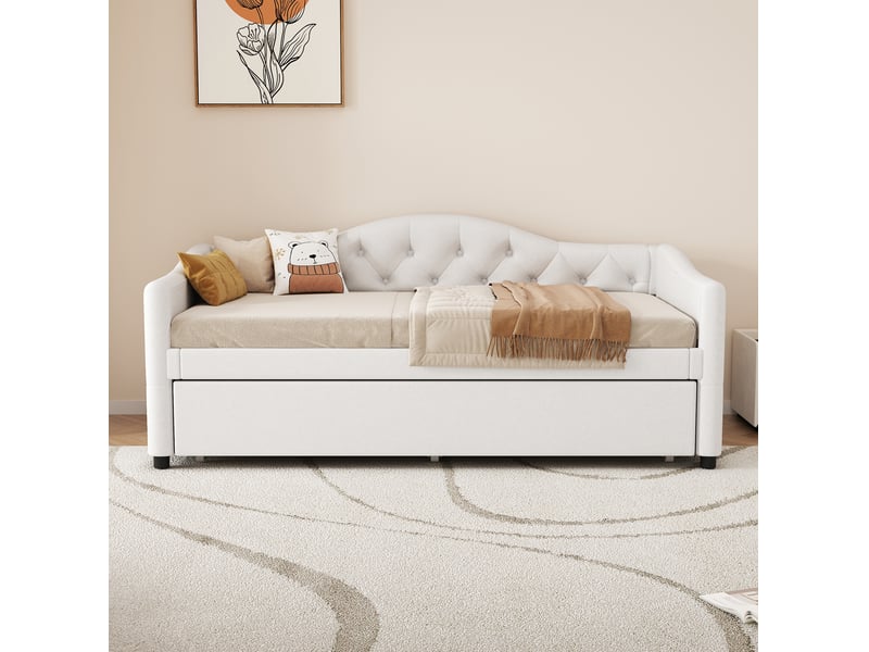  Modenvie lit banquette gigogne 90x200 cm - avec lit gigogne, structure en lin et mdf, sans matelas - beige  - Conforama B
