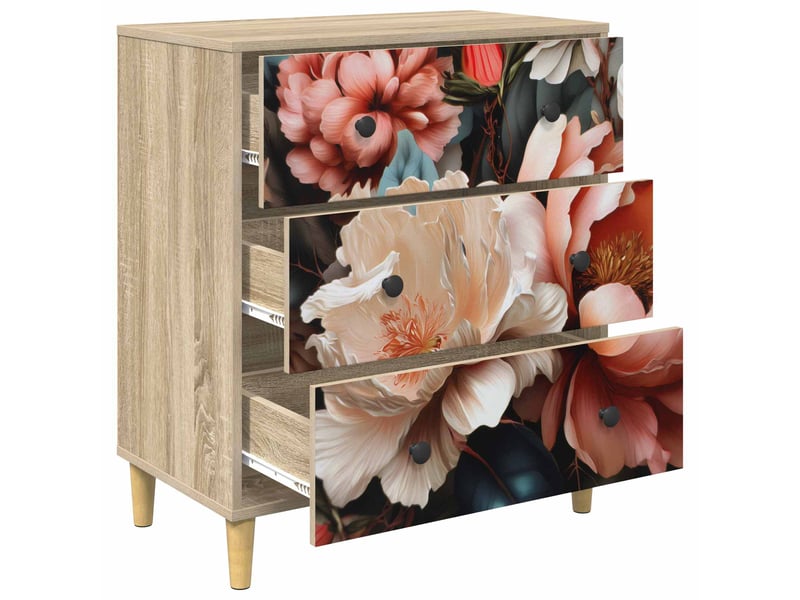  Commode chambre, meuble de rangement borne imprimé pivoine légère 66 x 36,5 x 75 cm sonoma  - Conforama D