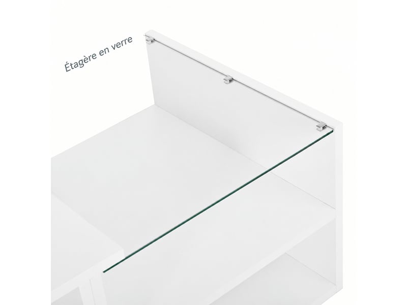  Table basse blanche à niveaux décalés avec plateau en verre et led réglable par application, 100 x 50 x 38 cm  - Conforama E