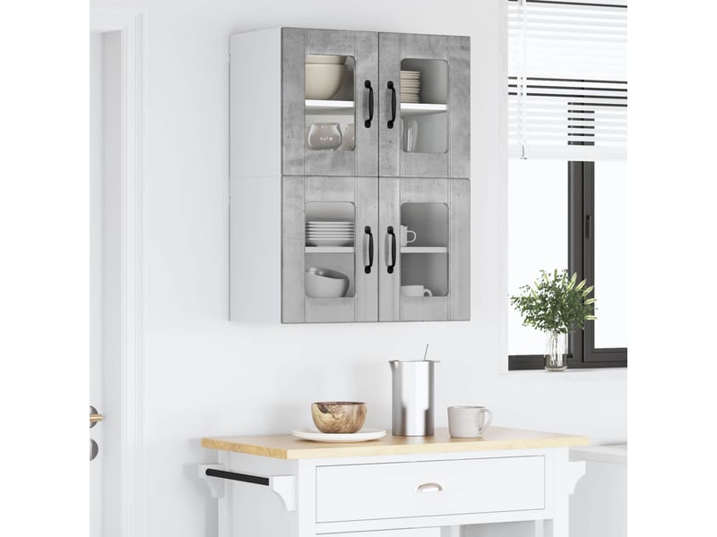  Meuble mural de cuisine, cabinet en verre mural 2 pcs gris béton bois d'ingénierie shl5955  - Conforama D