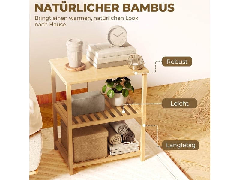 Table d'appoint en bambou à 3 niveaux avec étagères ajourées, compacte pour salon et chambre - Conforama C