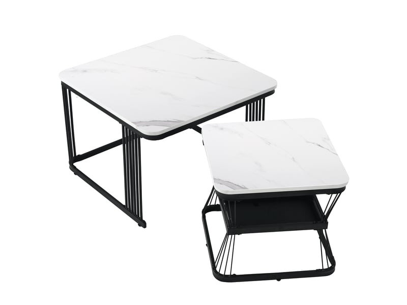  Tables basses gigognes avec 2 plateaux, effet marbre brillant, en mdf, blanc et noir, pour salon - uvrion  - Conforama A