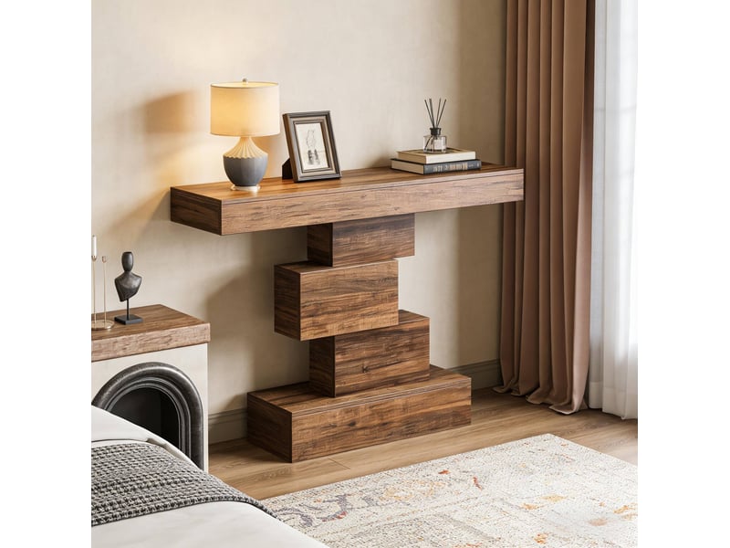  Console 108x30x80 cm brun foncé effet bois à base géométrique  - Conforama B