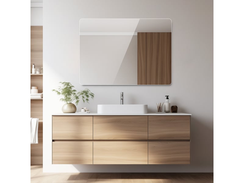  Miroir salle de bain 60x80 cm, miroir mural sans cadre hd avec bords arrondis r50 et film anti-explosion, installation horizontale ou verticale.  - Conforama B