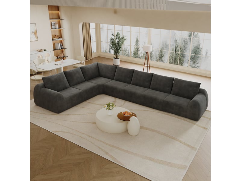 Canapé d'angle, canapé de salon, gris foncé, sans montage, format compressé, pour salon, appartement, chambre - Conforama C