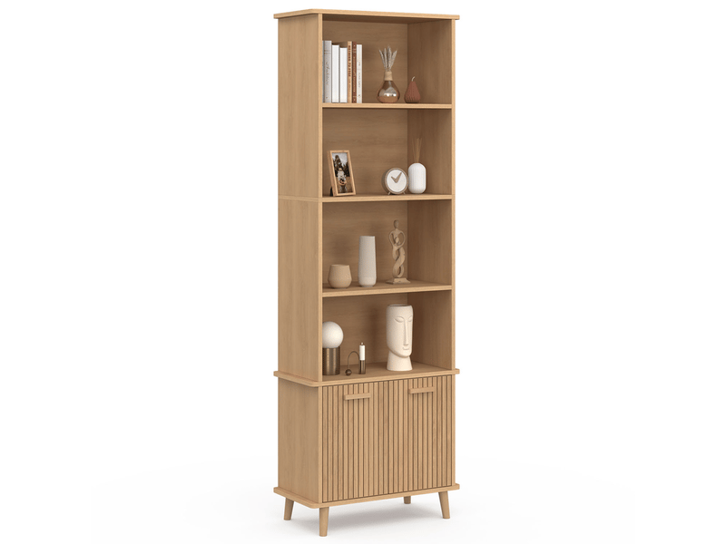 Etagère bibliothèque 4 niveaux avec placard EDHEN cannage et bois