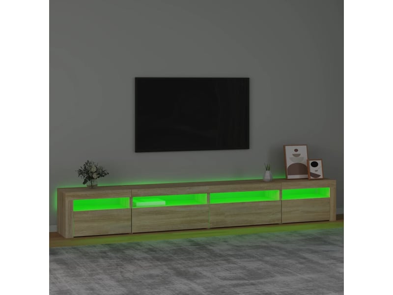 Meuble tv - banc tv - meuble de rangement avec lumières led chêne sonoma 270x35x40 cm - Conforama D
