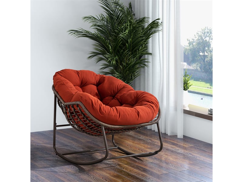  Fauteuil à bascule en rotin orange avec coussin rembourré extérieur  - Conforama B