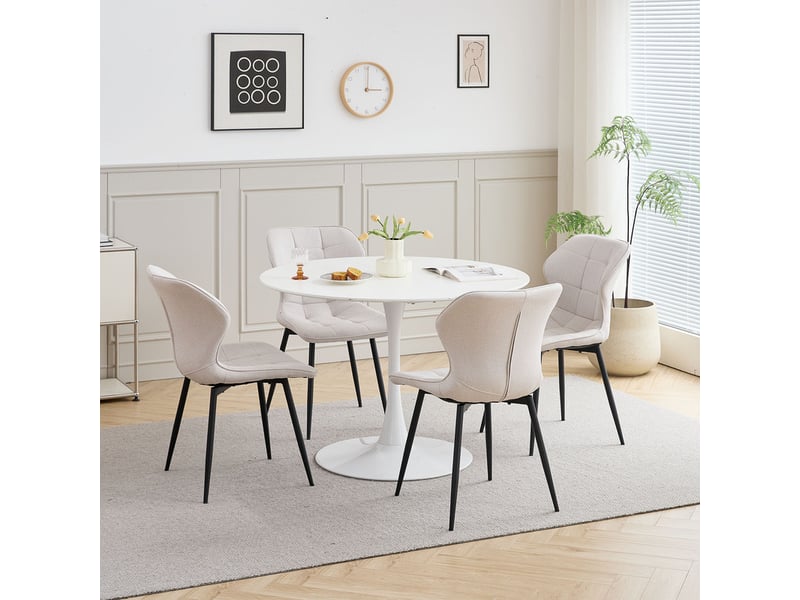  Lot de 2 chaises - pieds en métal - dossier assise rembourrée pour cuisine salon chambre bureau - style rétro - blanc  - Conforama B