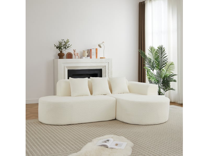  Canapé d’angle 3 places 222x157x73 cm chenille beige avec méridienne droite  - Conforama B