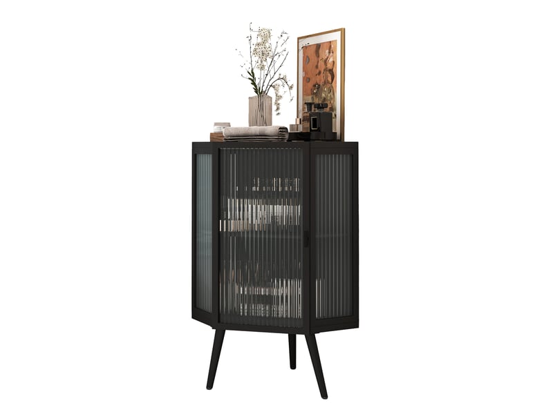  Armoire de rangement tcqpz sur pied 56 x 42,5 x 80 cm 2 niveaux métal verre trempé noir  - Conforama A