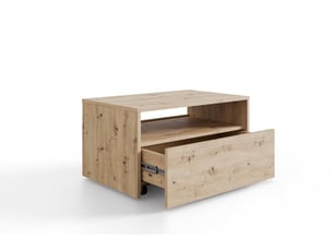 Table basse lino 80 x 50 cm - roulettes et tiroir, chêne artisan