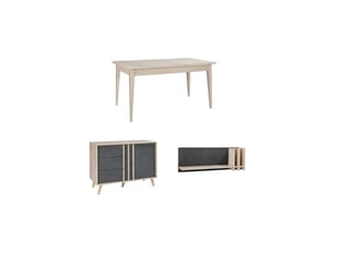 Salle à manger complète malmo avec table 160 cm, buffet haut et étagère murale – chêne clair et gris