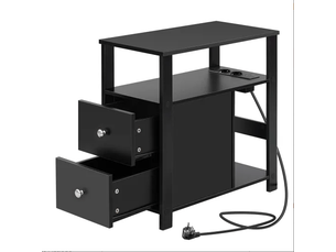 Table d’appoint étroite moderne avec prise intégrée, table de canapé compacte 1 pièce