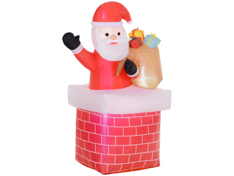  Père noël gonflable décoration de noël extérieur avec lumières led sac de cadeau et la cheminée 130 x 82 x 195 cm rouge  - Conforama B