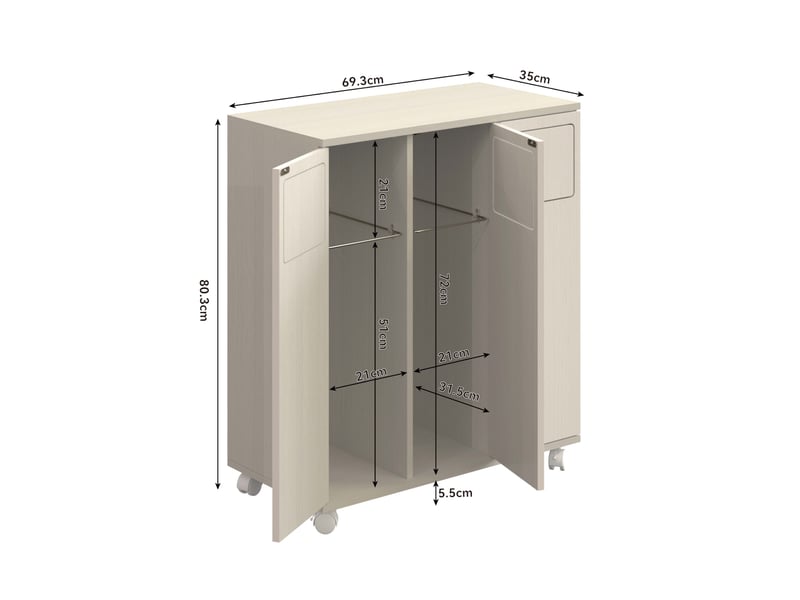 Meuble de tri des déchets 69,3x35x80 cm 3 portes mobile mdf blanc et aspect bois clair - Conforama C