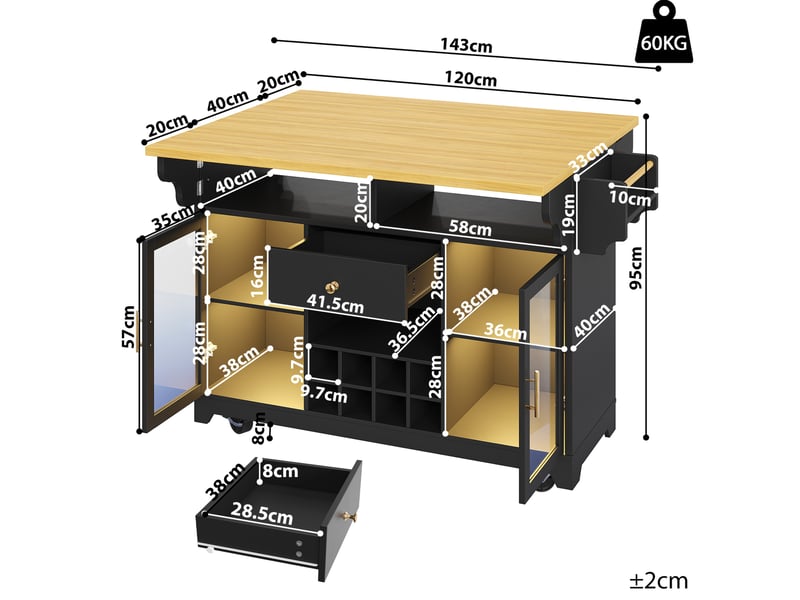 Desserte 120x40x95 cm pliable avec éclairage rgb mdf noir  - Conforama E
